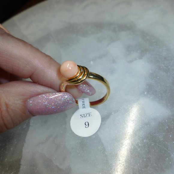 18k Yellow gold electroplated Coral Designer Dolphin Ore Ring - Picture 12 of 14